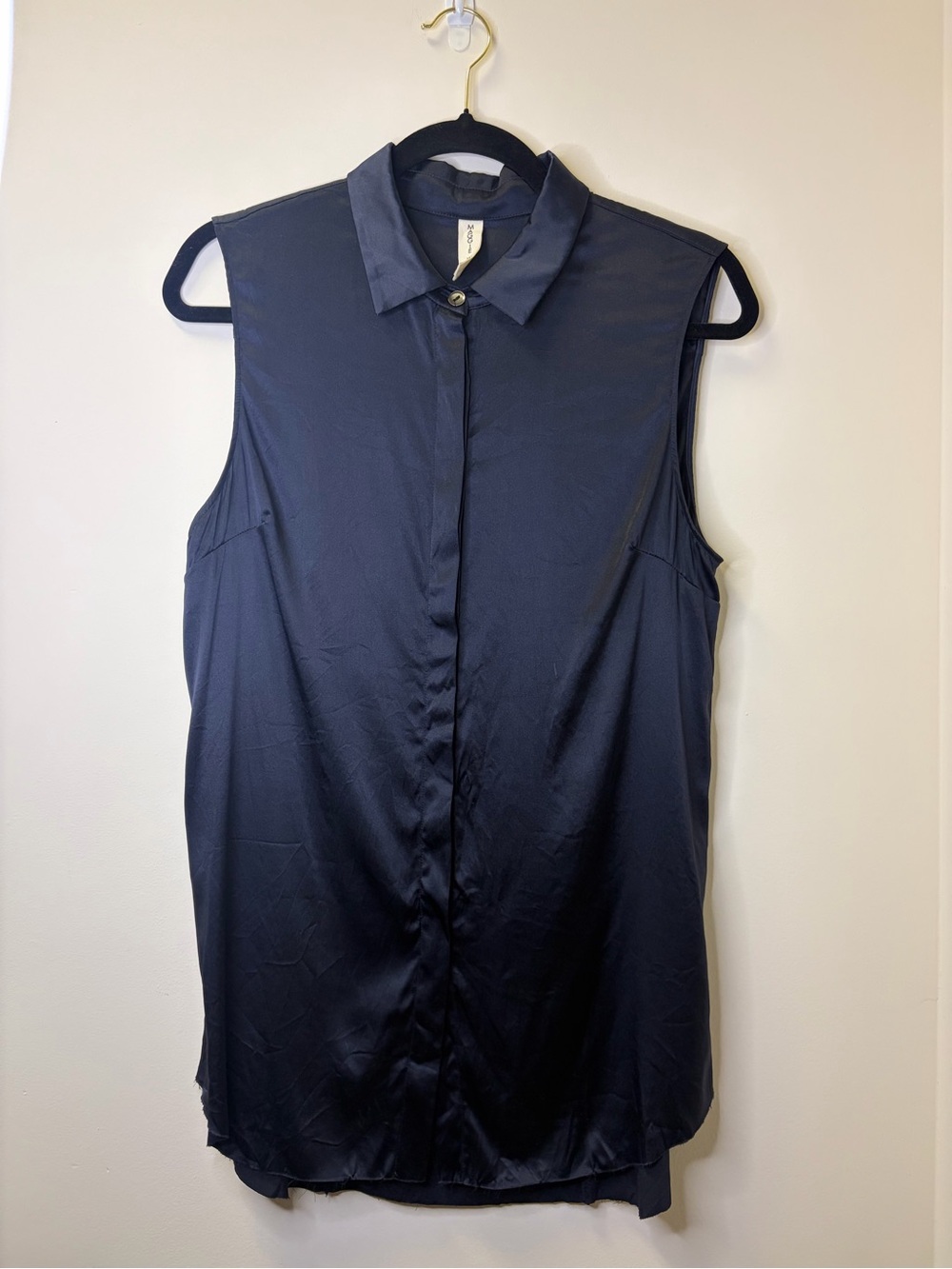 Silk Sleeveless Button-Down Navy Collared Women’s Top Maggie Ward Medium